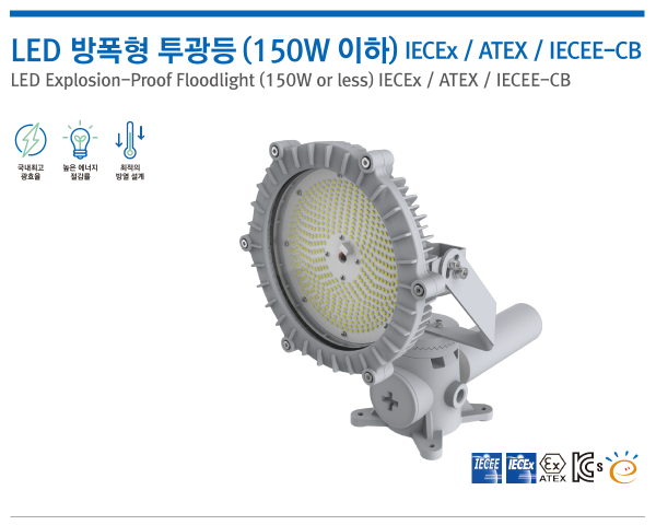 LED 방폭형 투광등 (150W 이하) IECEx / ATEX / IECEE-CB